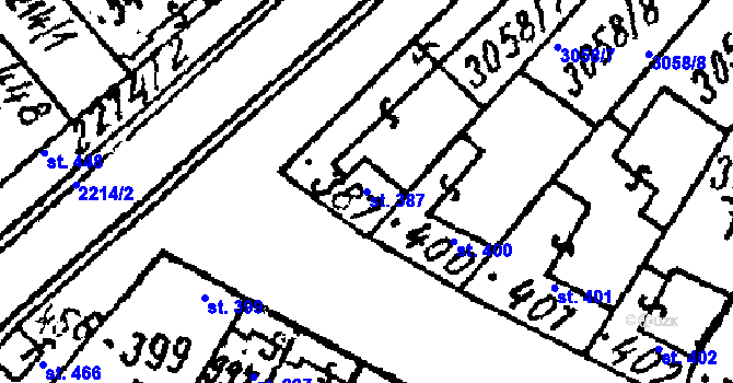 Parcela st. 387 v KÚ Tvrdonice, Katastrální mapa