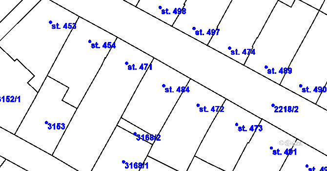 Parcela st. 484 v KÚ Tvrdonice, Katastrální mapa