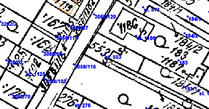 Parcela st. 553 v KÚ Tvrdonice, Katastrální mapa