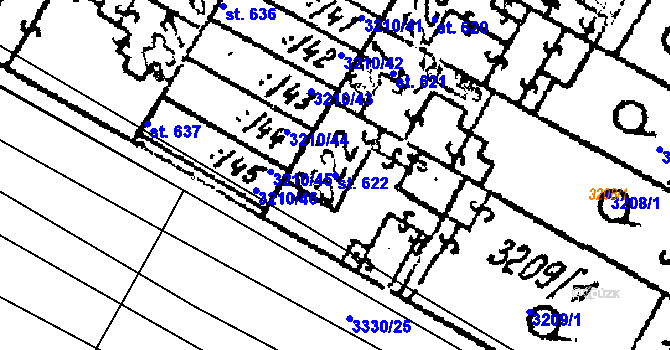 Parcela st. 622 v KÚ Tvrdonice, Katastrální mapa