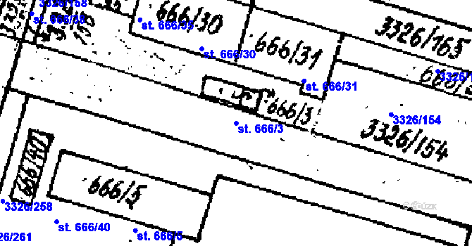 Parcela st. 666/3 v KÚ Tvrdonice, Katastrální mapa