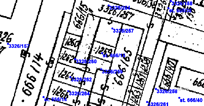 Parcela st. 666/15 v KÚ Tvrdonice, Katastrální mapa