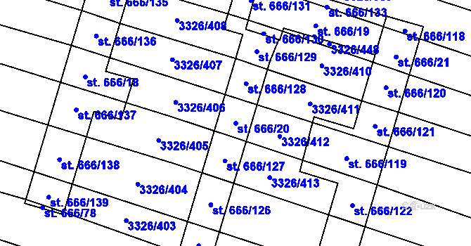 Parcela st. 666/20 v KÚ Tvrdonice, Katastrální mapa