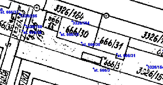 Parcela st. 666/30 v KÚ Tvrdonice, Katastrální mapa