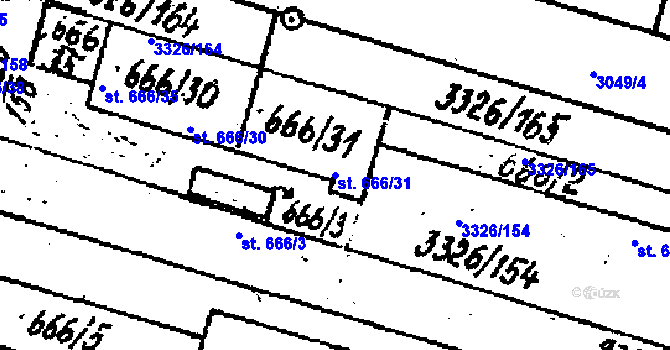 Parcela st. 666/31 v KÚ Tvrdonice, Katastrální mapa