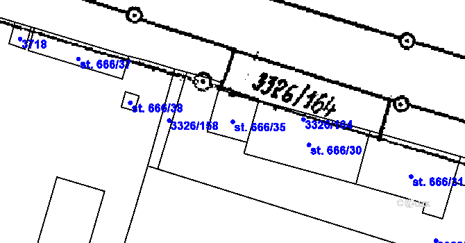 Parcela st. 666/35 v KÚ Tvrdonice, Katastrální mapa