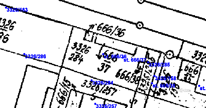 Parcela st. 666/36 v KÚ Tvrdonice, Katastrální mapa