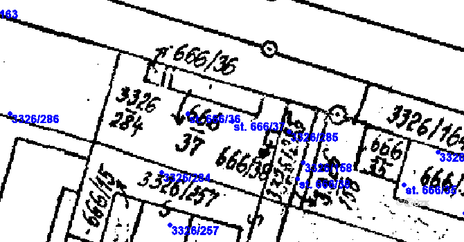 Parcela st. 666/37 v KÚ Tvrdonice, Katastrální mapa