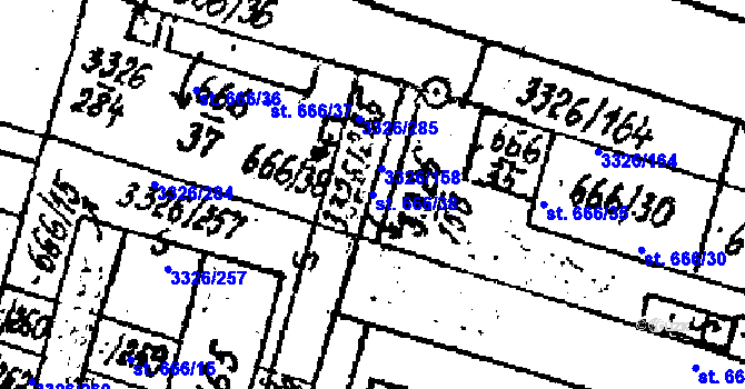 Parcela st. 666/38 v KÚ Tvrdonice, Katastrální mapa