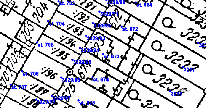 Parcela st. 673 v KÚ Tvrdonice, Katastrální mapa