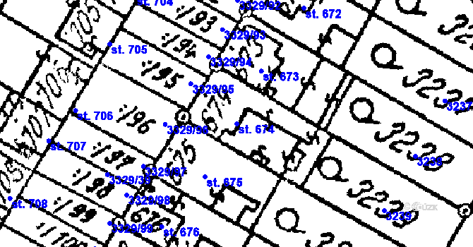 Parcela st. 674 v KÚ Tvrdonice, Katastrální mapa