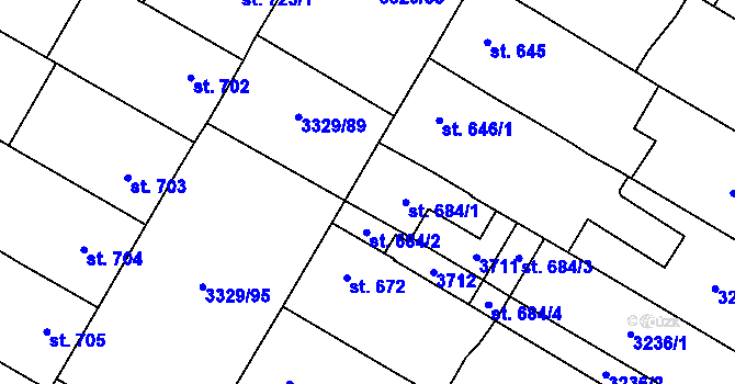 Parcela st. 684 v KÚ Tvrdonice, Katastrální mapa