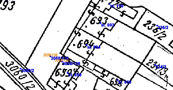 Parcela st. 694 v KÚ Tvrdonice, Katastrální mapa