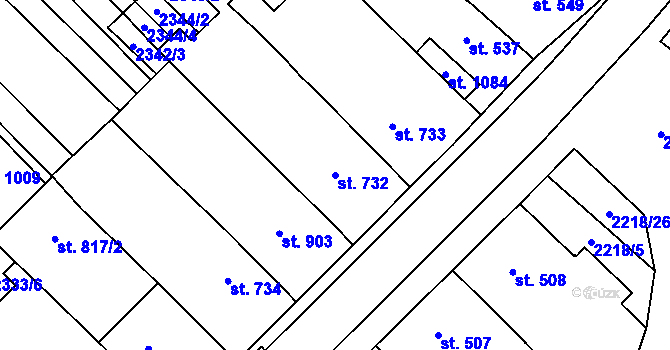Parcela st. 732 v KÚ Tvrdonice, Katastrální mapa