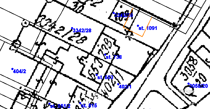 Parcela st. 738 v KÚ Tvrdonice, Katastrální mapa