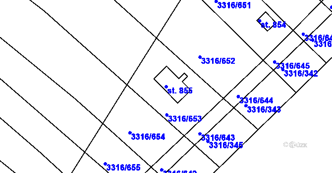 Parcela st. 855 v KÚ Tvrdonice, Katastrální mapa