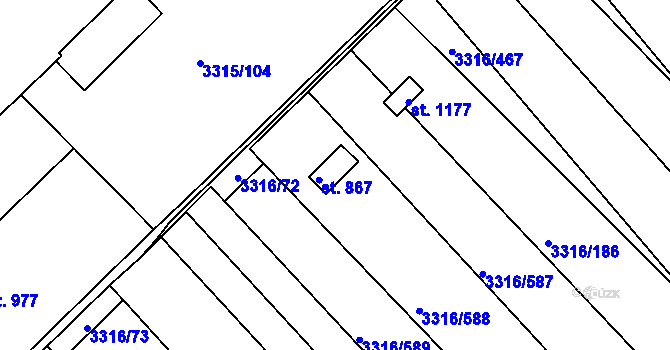 Parcela st. 867 v KÚ Tvrdonice, Katastrální mapa