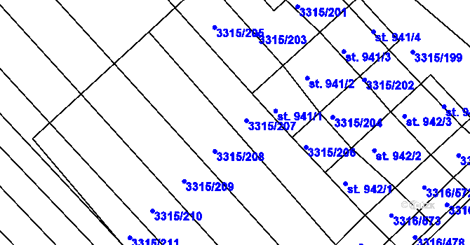 Parcela st. 942/1 v KÚ Tvrdonice, Katastrální mapa