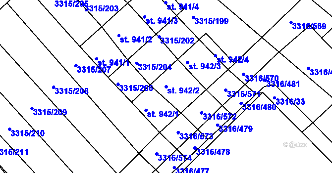 Parcela st. 942/2 v KÚ Tvrdonice, Katastrální mapa
