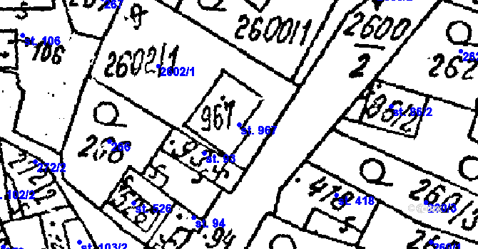 Parcela st. 967 v KÚ Tvrdonice, Katastrální mapa