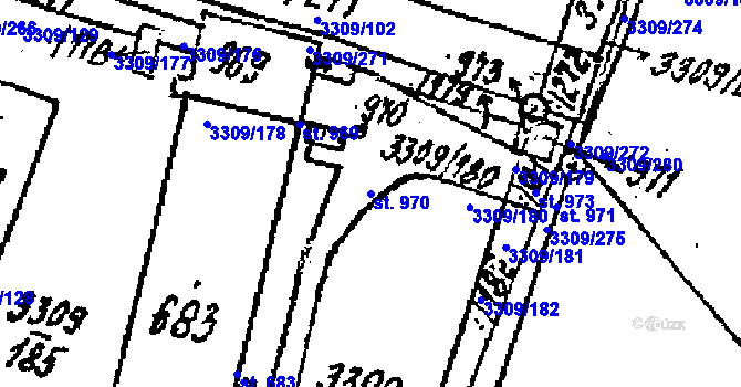 Parcela st. 970 v KÚ Tvrdonice, Katastrální mapa