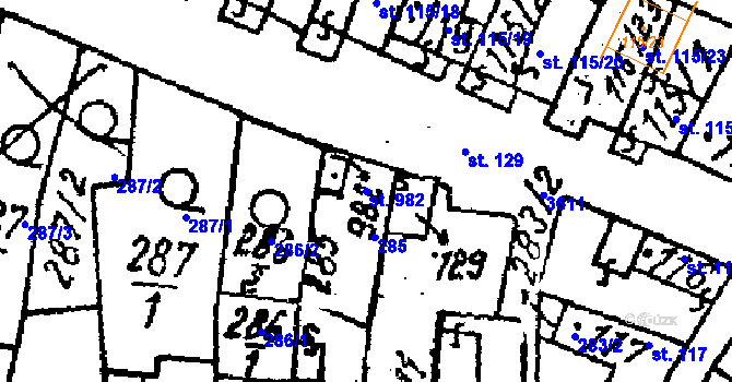 Parcela st. 982 v KÚ Tvrdonice, Katastrální mapa