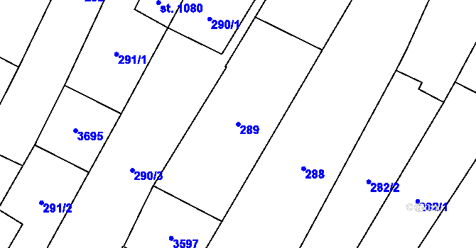 Parcela st. 289 v KÚ Tvrdonice, Katastrální mapa