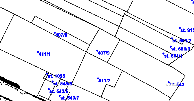 Parcela st. 407/9 v KÚ Tvrdonice, Katastrální mapa