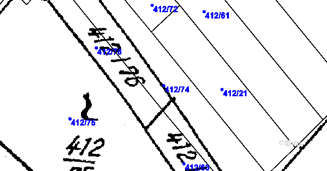 Parcela st. 412/74 v KÚ Tvrdonice, Katastrální mapa