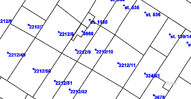 Parcela st. 2212/10 v KÚ Tvrdonice, Katastrální mapa