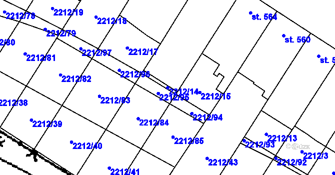 Parcela st. 2212/14 v KÚ Tvrdonice, Katastrální mapa