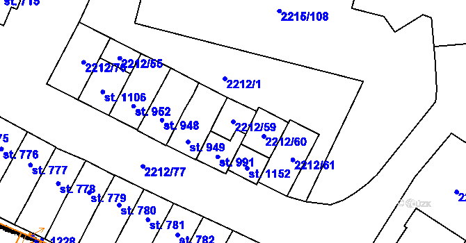 Parcela st. 2212/59 v KÚ Tvrdonice, Katastrální mapa