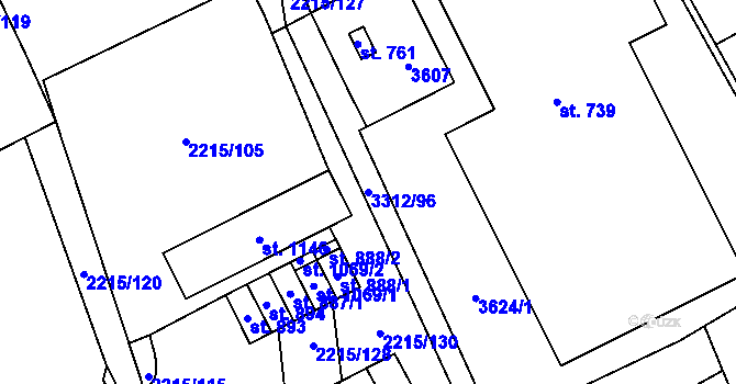 Parcela st. 3312/96 v KÚ Tvrdonice, Katastrální mapa