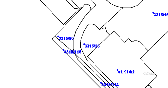 Parcela st. 3315/25 v KÚ Tvrdonice, Katastrální mapa