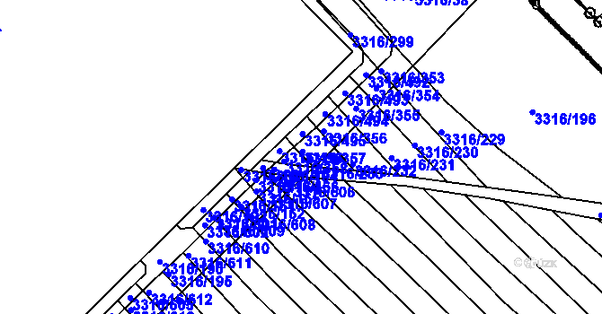 Parcela st. 3316/34 v KÚ Tvrdonice, Katastrální mapa