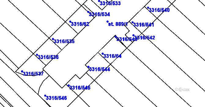 Parcela st. 3316/64 v KÚ Tvrdonice, Katastrální mapa