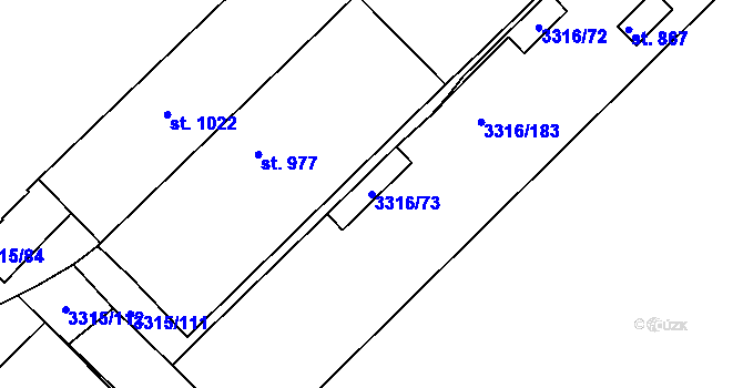 Parcela st. 3316/73 v KÚ Tvrdonice, Katastrální mapa