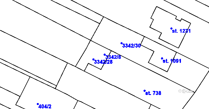 Parcela st. 3342/8 v KÚ Tvrdonice, Katastrální mapa