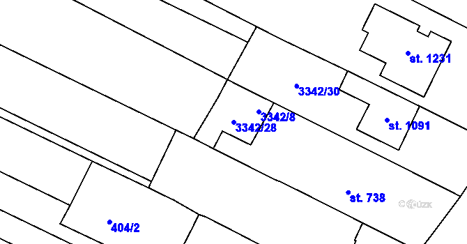 Parcela st. 3342/28 v KÚ Tvrdonice, Katastrální mapa