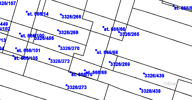 Parcela st. 666/68 v KÚ Tvrdonice, Katastrální mapa