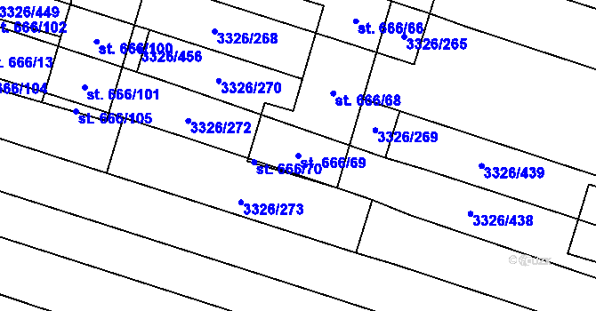 Parcela st. 666/69 v KÚ Tvrdonice, Katastrální mapa