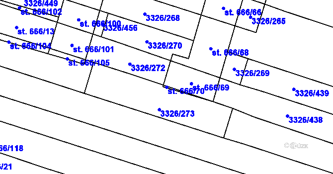 Parcela st. 666/70 v KÚ Tvrdonice, Katastrální mapa