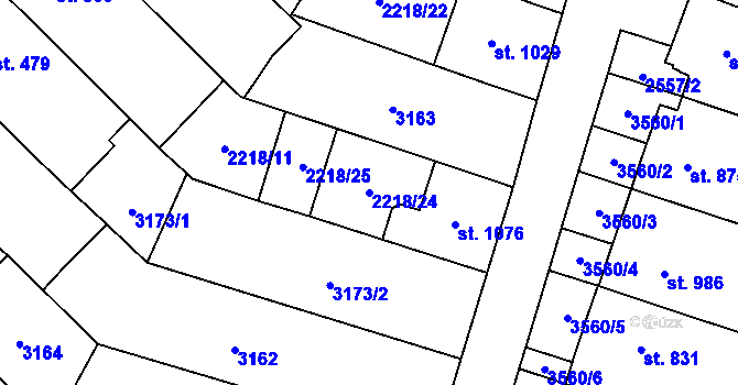 Parcela st. 2218/24 v KÚ Tvrdonice, Katastrální mapa