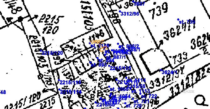 Parcela st. 887/1 v KÚ Tvrdonice, Katastrální mapa