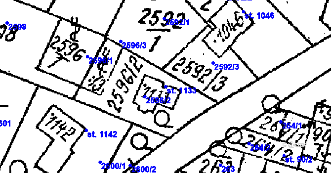 Parcela st. 1133 v KÚ Tvrdonice, Katastrální mapa