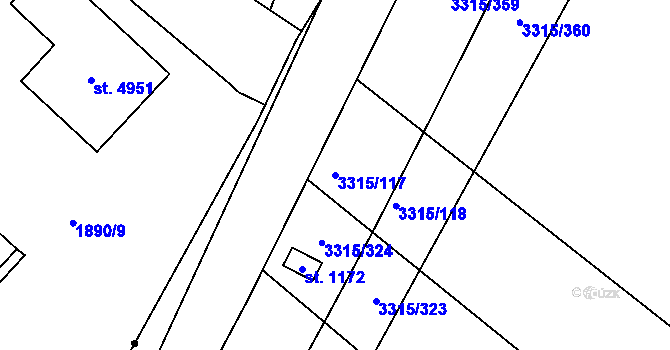 Parcela st. 3315/117 v KÚ Tvrdonice, Katastrální mapa