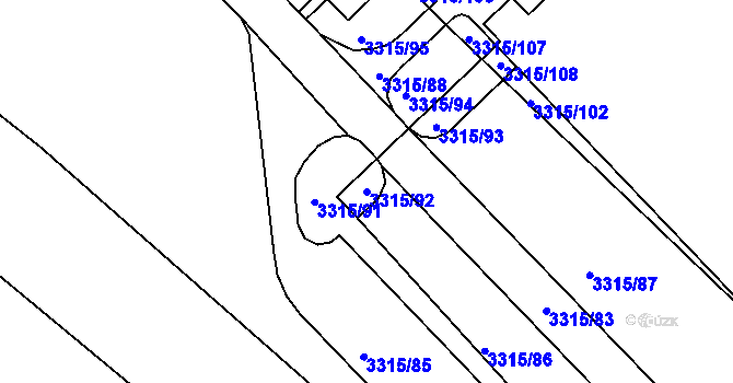 Parcela st. 3315/92 v KÚ Tvrdonice, Katastrální mapa