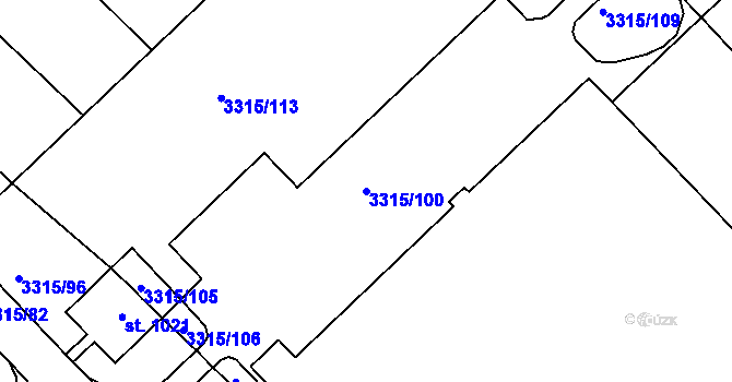 Parcela st. 3315/100 v KÚ Tvrdonice, Katastrální mapa