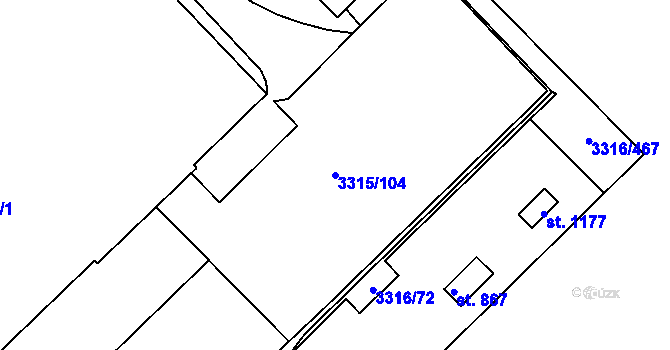 Parcela st. 3315/104 v KÚ Tvrdonice, Katastrální mapa
