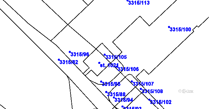 Parcela st. 3315/105 v KÚ Tvrdonice, Katastrální mapa